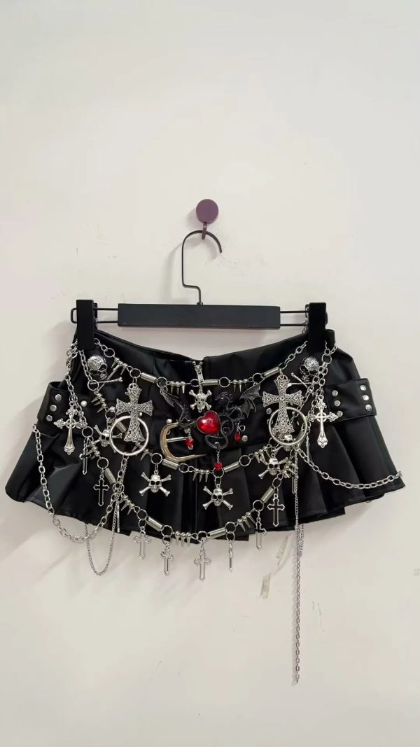 Black Micro Pleated Cross Chain Skirt Black Micro Pleated Cross Chain Skirt