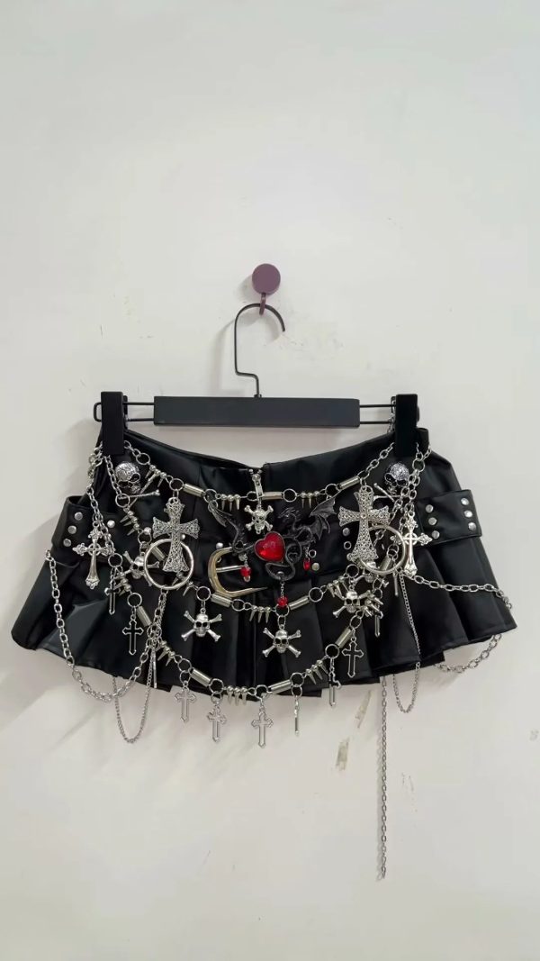 Black Micro Pleated Cross Chain Skirt Black Micro Pleated Cross Chain Skirt