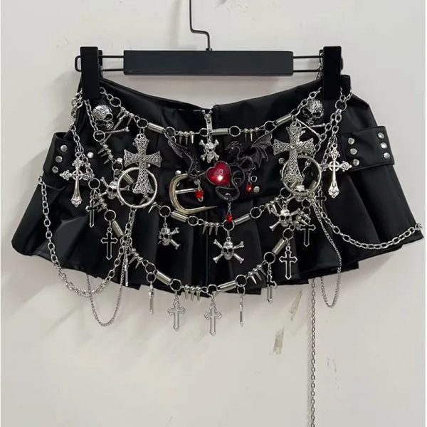 Black Micro Pleated Cross Chain Skirt Black Micro Pleated Cross Chain Skirt