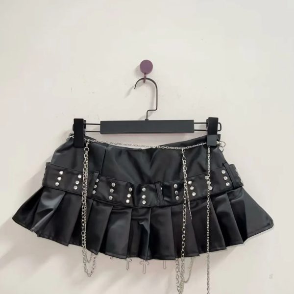 Black Micro Pleated Cross Chain Skirt Black Micro Pleated Cross Chain Skirt
