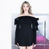 Black Off-shoulder Bow Long Sleeve Mini Dress Black Off-shoulder Bow Long Sleeve Mini Dress