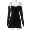 Black Off-shoulder Bow Long Sleeve Mini Dress Black Off-shoulder Bow Long Sleeve Mini Dress