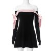 Black Off-shoulder Bow Long Sleeve Mini Dress Black Off-shoulder Bow Long Sleeve Mini Dress