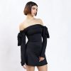 Black Off-shoulder Bow Long Sleeve Mini Dress Black Off-shoulder Bow Long Sleeve Mini Dress