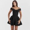 Black Off-Shoulder Frill Mini Dress Black Off-Shoulder Frill Mini Dress