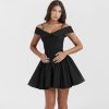 Black Off-Shoulder Frill Mini Dress Black Off-Shoulder Frill Mini Dress