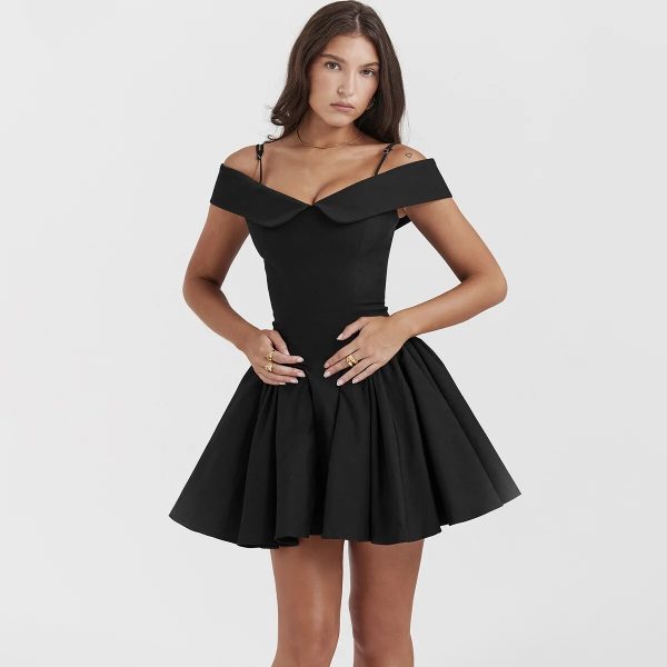 Black Off-Shoulder Frill Mini Dress Black Off-Shoulder Frill Mini Dress