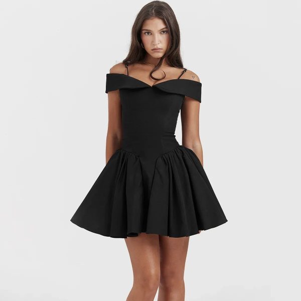 Black Off-Shoulder Frill Mini Dress Black Off-Shoulder Frill Mini Dress