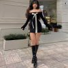Black Off-Shoulder Long Sleeve Bow Mini Dress Black Off-Shoulder Long Sleeve Bow Mini Dress