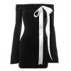 Black Off-Shoulder Long Sleeve Bow Mini Dress Black Off-Shoulder Long Sleeve Bow Mini Dress