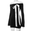 Black Off-Shoulder Long Sleeve Bow Mini Dress Black Off-Shoulder Long Sleeve Bow Mini Dress