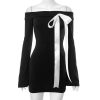 Black Off-Shoulder Long Sleeve Bow Mini Dress Black Off-Shoulder Long Sleeve Bow Mini Dress