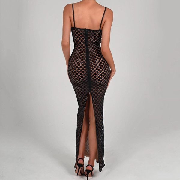 Black Polka Dot Lace Sheer Cupped Maxi Dress Black Polka Dot Lace Sheer Cupped Maxi Dress