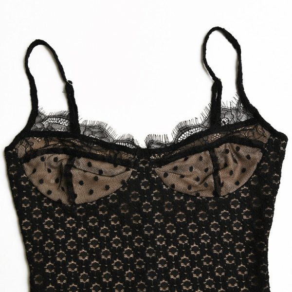 Black Polka Dot Lace Sheer Cupped Maxi Dress Black Polka Dot Lace Sheer Cupped Maxi Dress