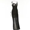 Black Polka Dot Lace Sheer Cupped Maxi Dress Black Polka Dot Lace Sheer Cupped Maxi Dress