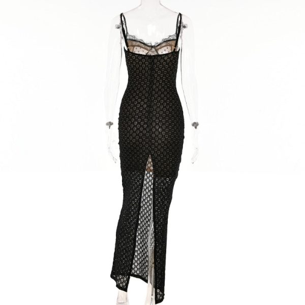 Black Polka Dot Lace Sheer Cupped Maxi Dress Black Polka Dot Lace Sheer Cupped Maxi Dress