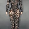 Black Rhinestones Full Wrap Dress Black Rhinestones Full Wrap Dress