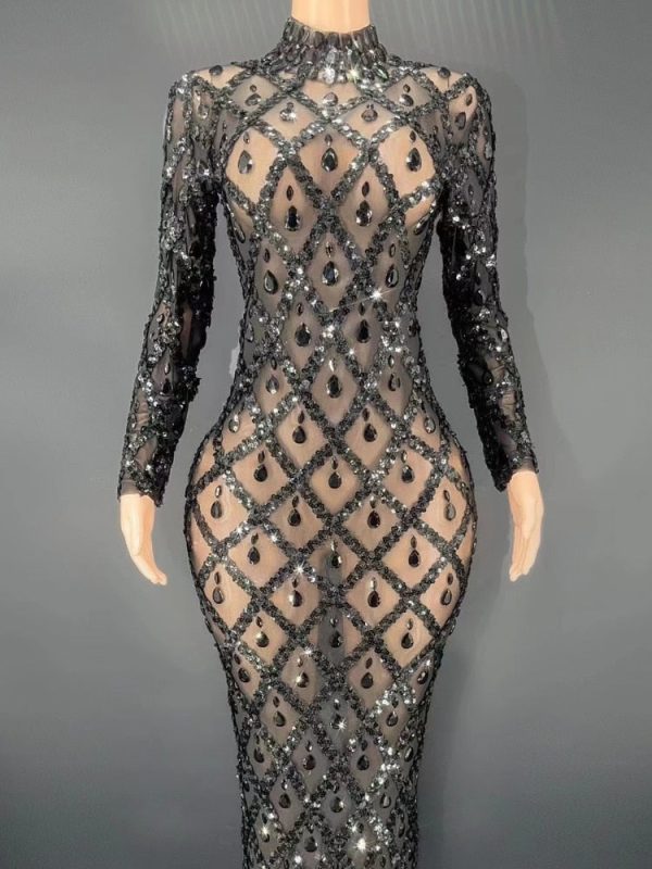 Black Rhinestones Full Wrap Dress Black Rhinestones Full Wrap Dress