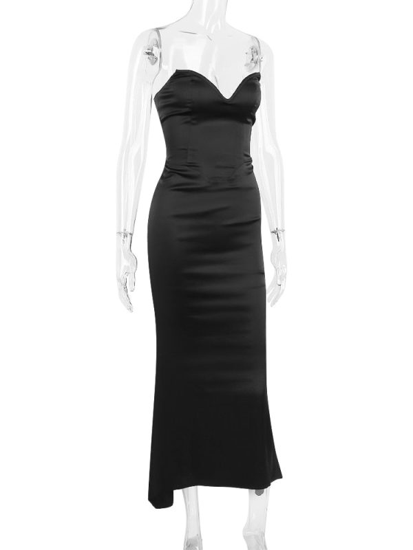 Black Satin Sweetheart Bodycon Midi Dress Black Satin Sweetheart Bodycon Midi Dress