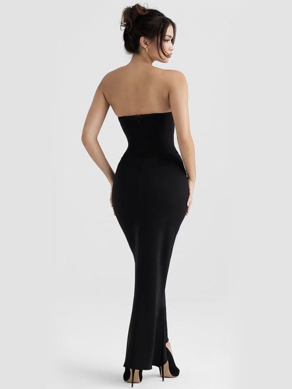 Black Satin Sweetheart Bodycon Midi Dress Black Satin Sweetheart Bodycon Midi Dress