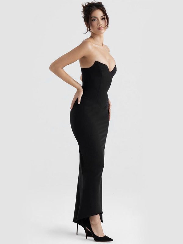 Black Satin Sweetheart Bodycon Midi Dress Black Satin Sweetheart Bodycon Midi Dress