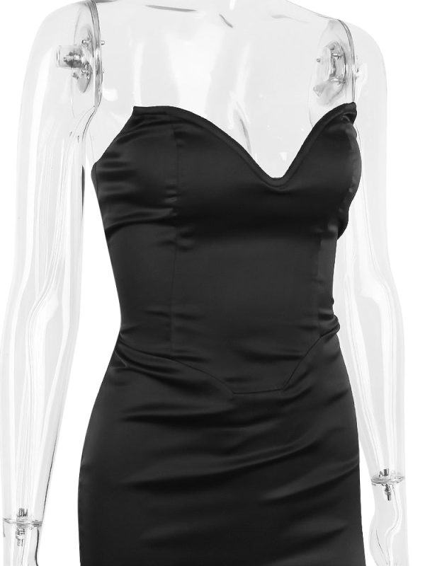 Black Satin Sweetheart Bodycon Midi Dress Black Satin Sweetheart Bodycon Midi Dress