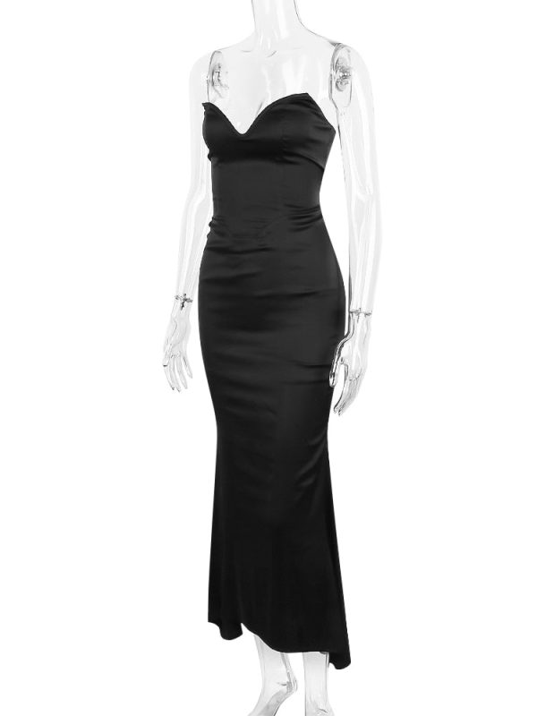 Black Satin Sweetheart Bodycon Midi Dress Black Satin Sweetheart Bodycon Midi Dress