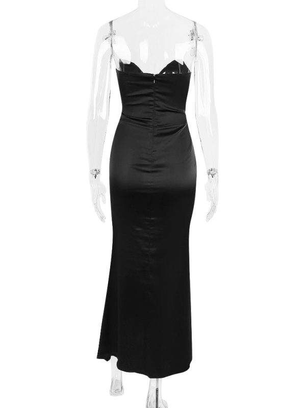 Black Satin Sweetheart Bodycon Midi Dress Black Satin Sweetheart Bodycon Midi Dress