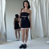 Black Tube Bow Lace Trim Mini Dress
