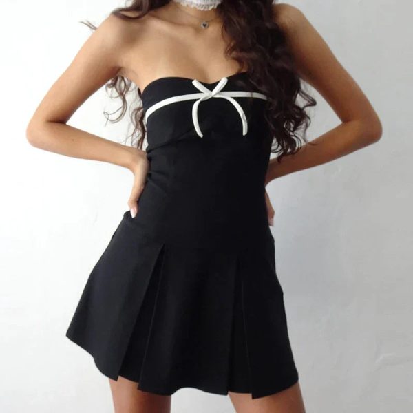 Black Tube Strappy Bow Design Mini Dress Black Tube Strappy Bow Design Mini Dress