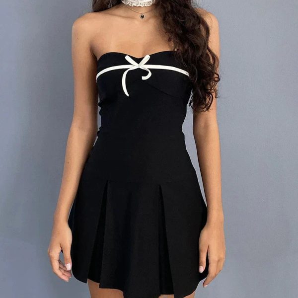 Black Tube Strappy Bow Design Mini Dress Black Tube Strappy Bow Design Mini Dress