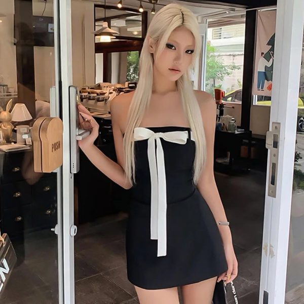 Black Tube White Bow Mini Dress Black Tube White Bow Mini Dress