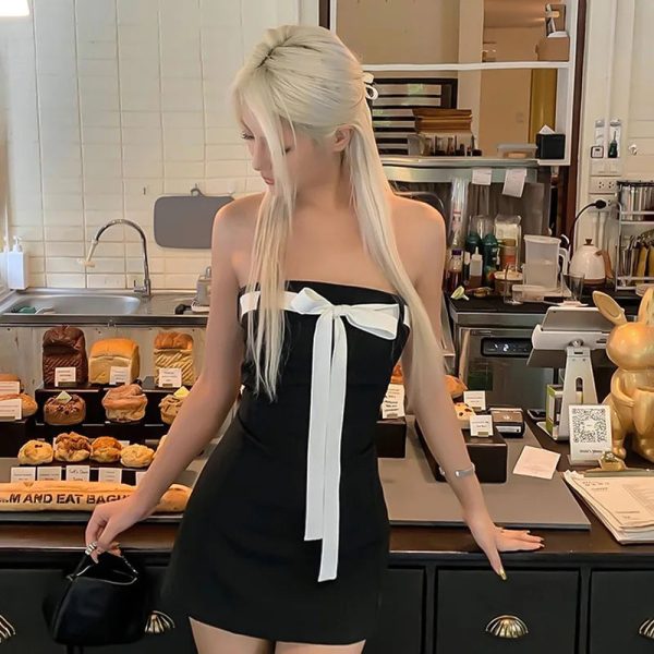Black Tube White Bow Mini Dress Black Tube White Bow Mini Dress