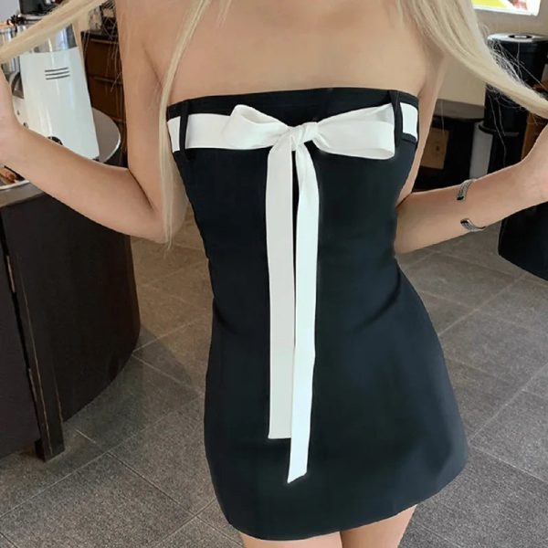 Black Tube White Bow Mini Dress Black Tube White Bow Mini Dress