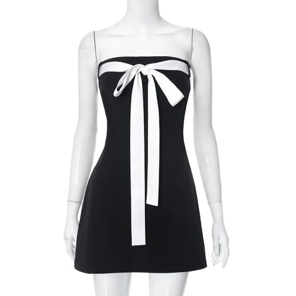 Black Tube White Bow Mini Dress Black Tube White Bow Mini Dress