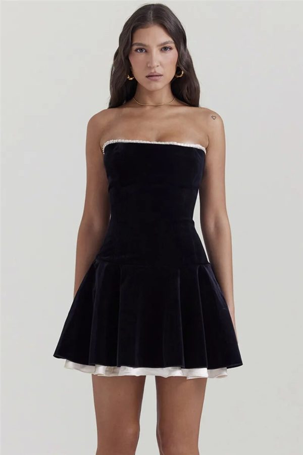 Black Velvet Tube Mini Dress