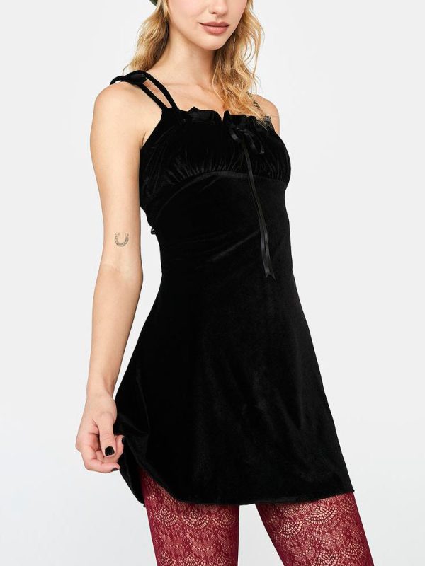 Black Velvet Ruched Bust A-line Mini Dress Black Velvet Ruched Bust A-line Mini Dress