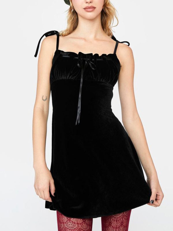 Black Velvet Ruched Bust A-line Mini Dress Black Velvet Ruched Bust A-line Mini Dress