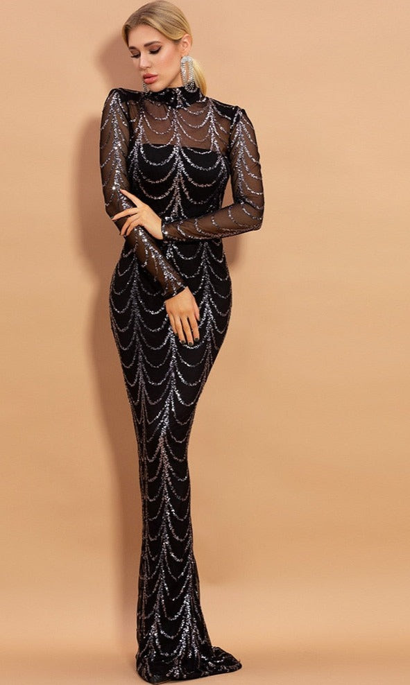 Black With Gold/Sliver Sequins Maxi Dresses Black With Gold/Sliver Sequins Maxi Dresses