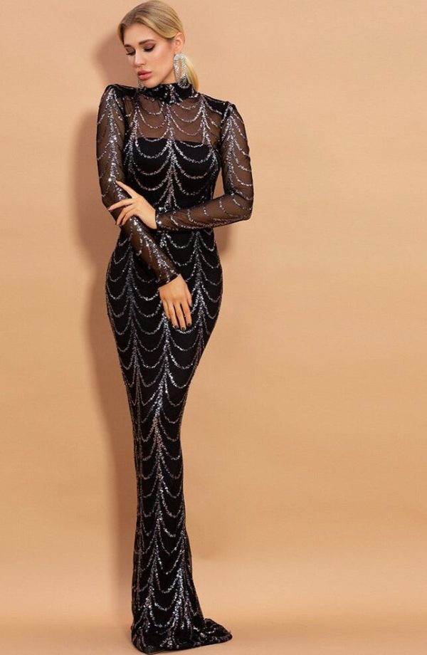 Black With Gold/Sliver Sequins Maxi Dresses Black With Gold/Sliver Sequins Maxi Dresses