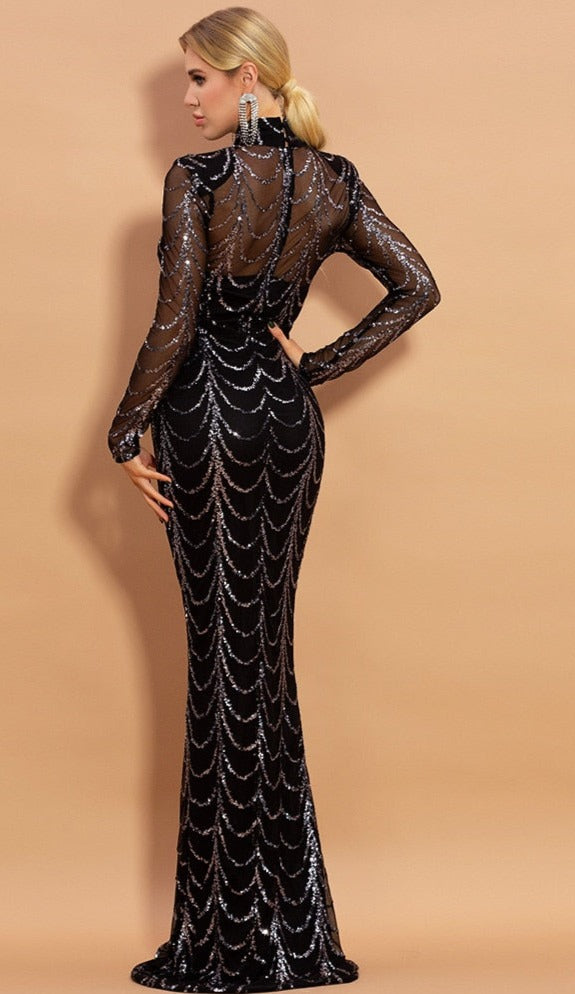 Black With Gold/Sliver Sequins Maxi Dresses Black With Gold/Sliver Sequins Maxi Dresses