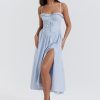 Blue Broderie Anglais Slit Midi Dress Blue Broderie Anglais Slit Midi Dress