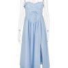 Blue Broderie Anglais Slit Midi Dress Blue Broderie Anglais Slit Midi Dress