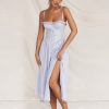 Blue Broderie Anglais Slit Midi Dress Blue Broderie Anglais Slit Midi Dress