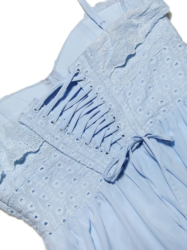 Blue Broderie Anglais Slit Midi Dress Blue Broderie Anglais Slit Midi Dress