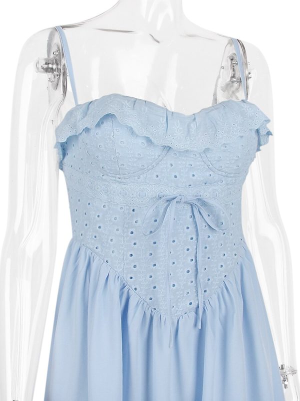 Blue Broderie Anglais Slit Midi Dress Blue Broderie Anglais Slit Midi Dress