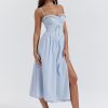 Blue Broderie Anglais Slit Midi Dress Blue Broderie Anglais Slit Midi Dress