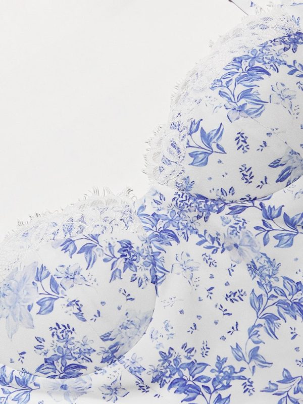 Blue Floral Print Bustier Strap Slit Midi Dress Blue Floral Print Bustier Strap Slit Midi Dress