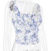 Blue Floral Print Hook Corset Top Blue Floral Print Hook Corset Top