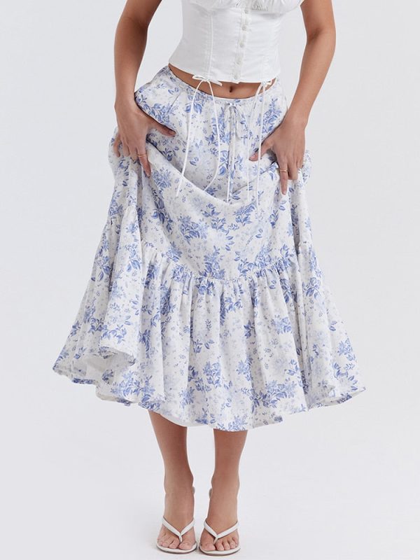 Blue Floral Print Midi Skirt Blue Floral Print Midi Skirt